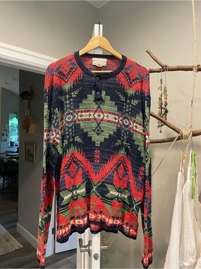 Vintage denim supply Ralph Lauren Aztec cotton knit sweatshirt XL